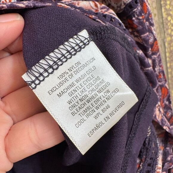 Style & Co Purple Pink Pattered Boho Cottage Long Sleeve Blouse Top Large - Picture 7 of 7